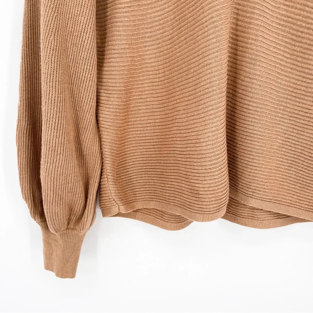 1. State Rib Knit Bubble Sleeve Pullover Sweater in Wild Oak Medium